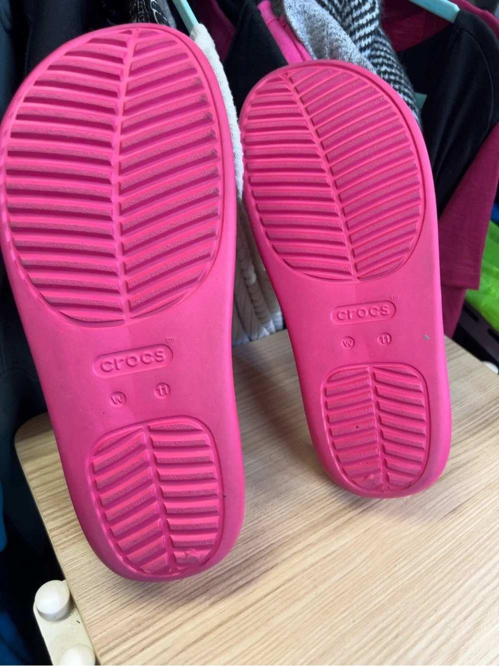 CROCS Hot Pink Ribbed Platform Slide Sandals